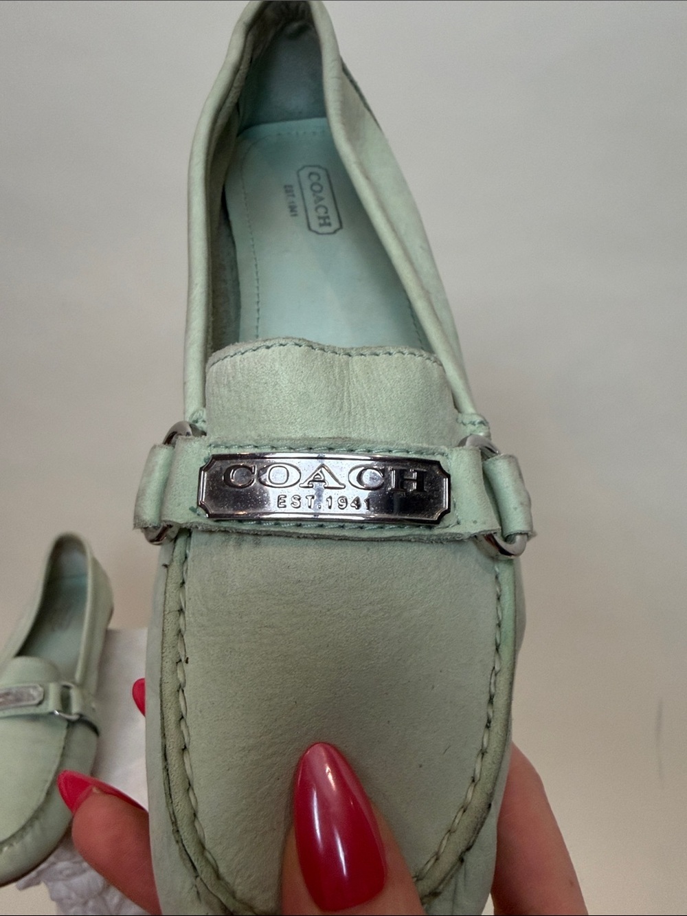 Coach Shoes | Coach Felisha Suede Mint Green Loafer Flat